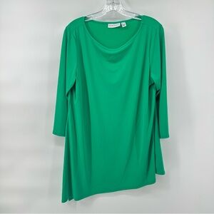 Susan Graver Liquid Knit Green Asymmetrical Hem quarter sleeve tunic blouse